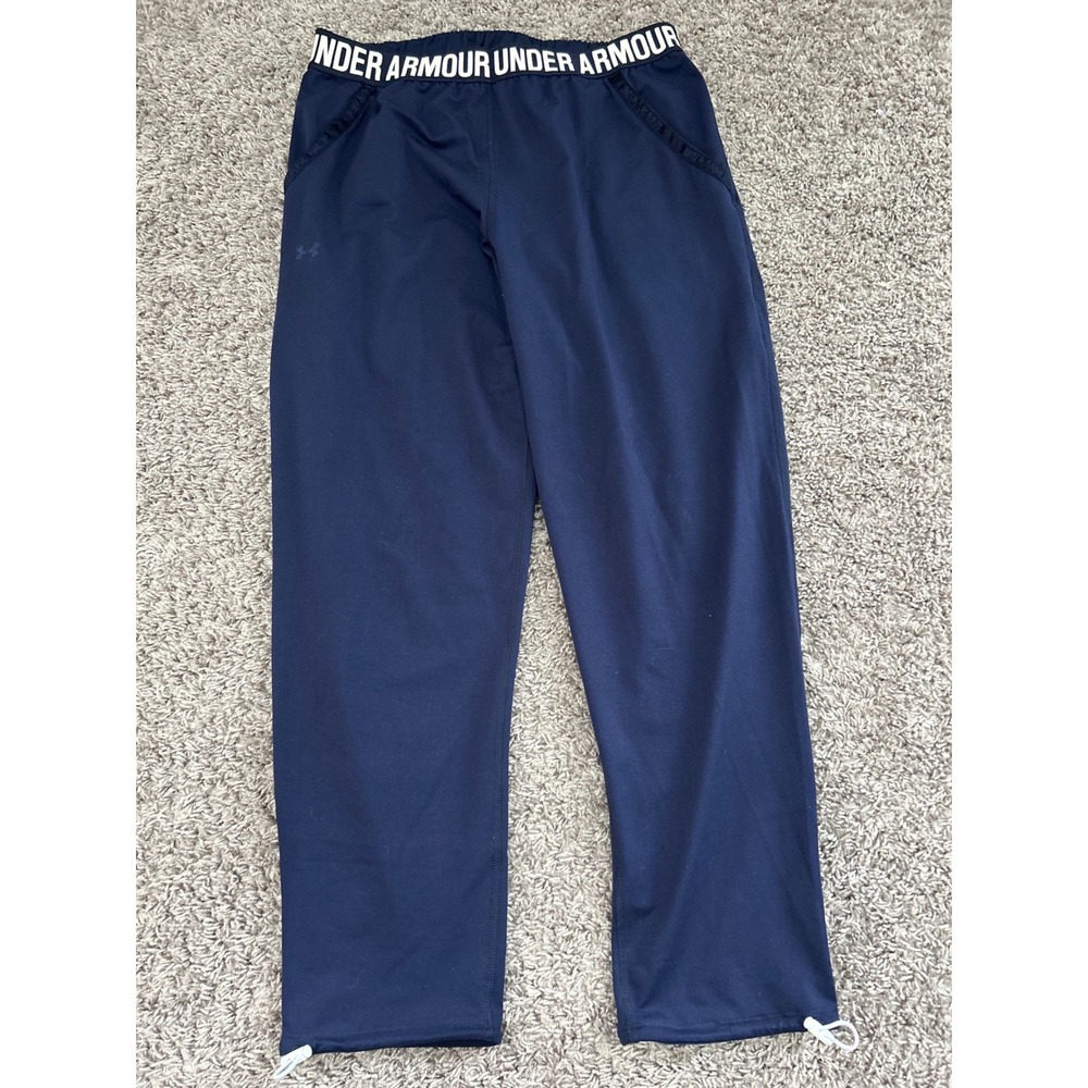 Under‎ Armour Navy Blue Loose Fit Athletic Jogger Pants Logo Waistband Size S